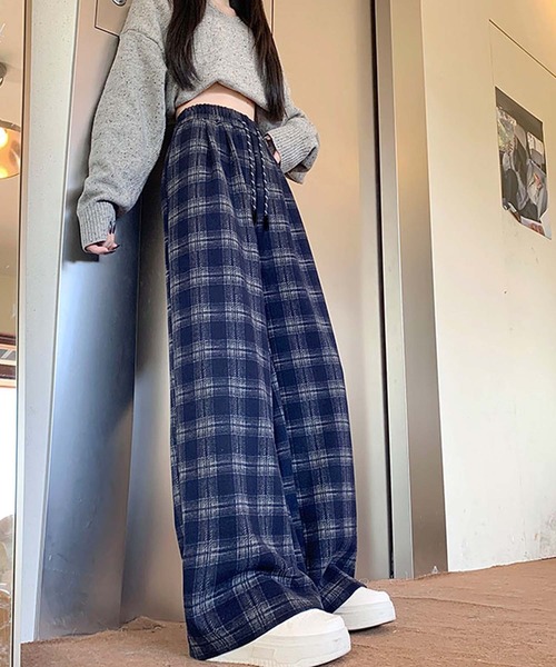 Girly Doll(ガーリードール)の「チェックワイドイージーパンツ(その他パンツ・レディース・ネイビー/ブラック・L/M)」の3枚目の写真