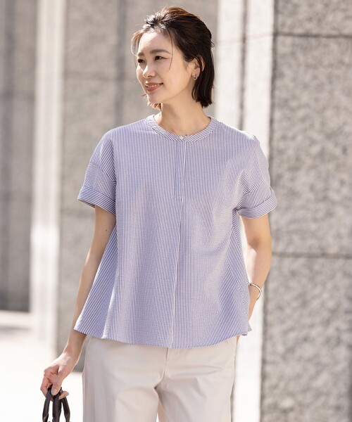 【洗える・抗菌防臭・吸水速乾】サッカージャージー フレンチスリーブ カットソー