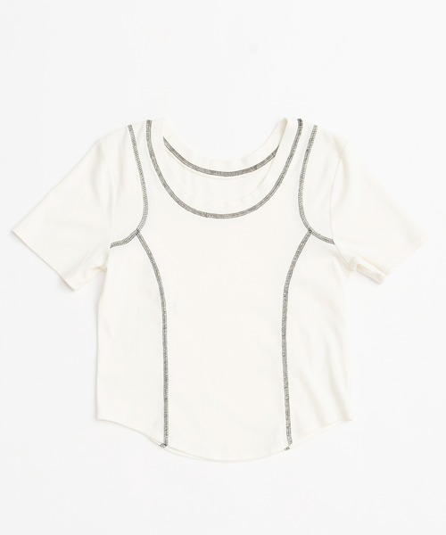 MAISON SPECIAL(メゾンスペシャル)の「Bicolor Stitch Compact T-shirt/バイカラーステッチコンパクトTシャツ(Tシャツ/カットソー・レディース・チャコールグレー/ホワイト/ライム/ピンク・FREE)」の14枚目の写真