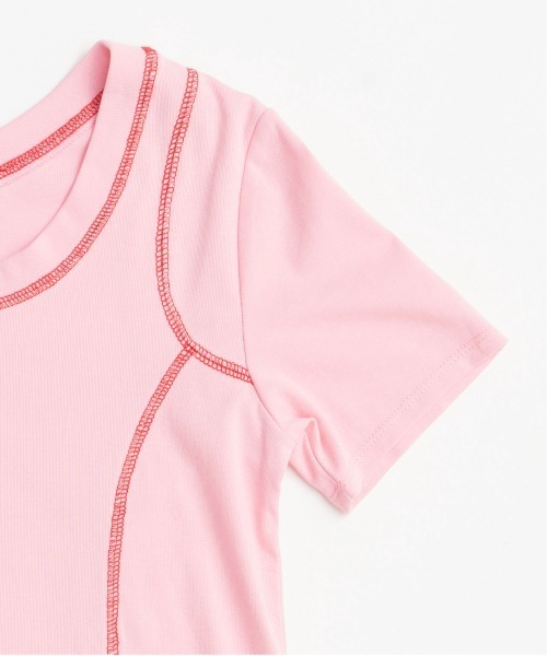 MAISON SPECIAL(メゾンスペシャル)の「Bicolor Stitch Compact T-shirt/バイカラーステッチコンパクトTシャツ(Tシャツ/カットソー・レディース・チャコールグレー/ホワイト/ライム/ピンク・FREE)」の19枚目の写真