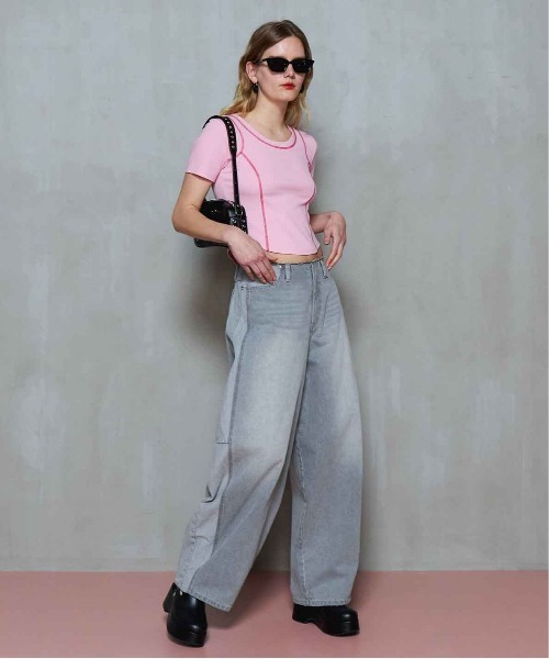 MAISON SPECIAL(メゾンスペシャル)の「Bicolor Stitch Compact T-shirt/バイカラーステッチコンパクトTシャツ(Tシャツ/カットソー・レディース・チャコールグレー/ホワイト/ライム/ピンク・FREE)」の5枚目の写真