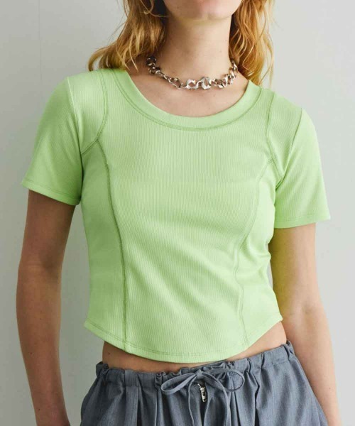MAISON SPECIAL(メゾンスペシャル)の「Bicolor Stitch Compact T-shirt/バイカラーステッチコンパクトTシャツ(Tシャツ/カットソー・レディース・チャコールグレー/ホワイト/ライム/ピンク・FREE)」の12枚目の写真