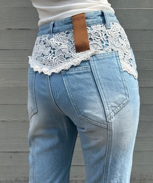 rokh（ロク）の「rokh DENIM PANTS WITH LACE R1CA99（デニムパンツ・レディース・インディゴブルー/ブラック・36inch/34inch/38inch）」の5枚目の写真