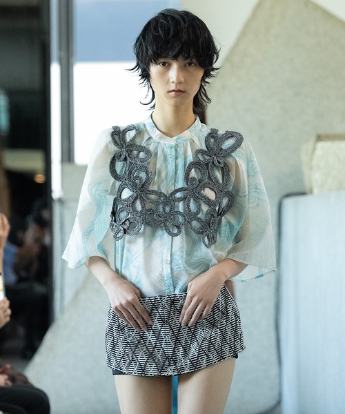 RUMCHE（ラムシェ）の「Knit Bonding Belt / ニットボンディングベルト（ベルト・レディース・ブラック×グレー・FREE）」の2枚目の写真