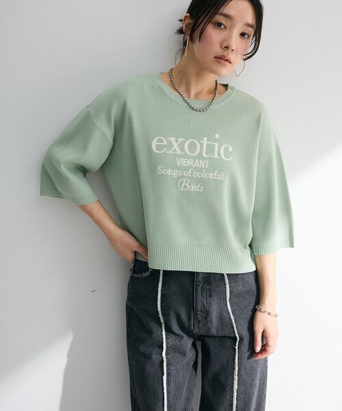 ELENCARE DUE（エレンカーレデュエ）の「・ELENCARE DUE ロゴ刺繍6分袖ニット（Tシャツ/カットソー・レディース・ライトグレー/ブラック/オフホワイト/グリーン・FREE）」の5枚目の写真