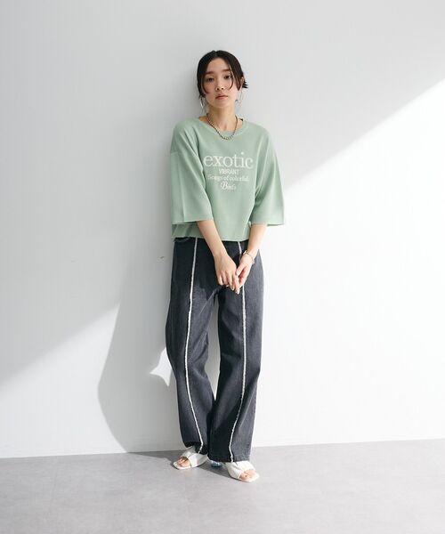 ELENCARE DUE（エレンカーレデュエ）の「・ELENCARE DUE ロゴ刺繍6分袖ニット（Tシャツ/カットソー・レディース・ライトグレー/ブラック/オフホワイト/グリーン・FREE）」の6枚目の写真