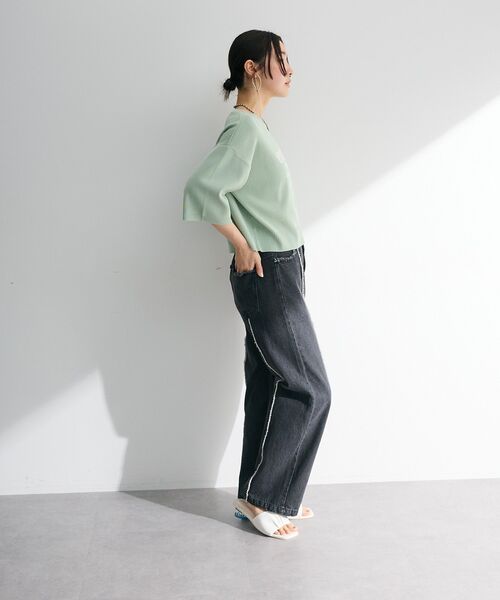 ELENCARE DUE（エレンカーレデュエ）の「・ELENCARE DUE ロゴ刺繍6分袖ニット（Tシャツ/カットソー・レディース・ライトグレー/ブラック/オフホワイト/グリーン・FREE）」の7枚目の写真