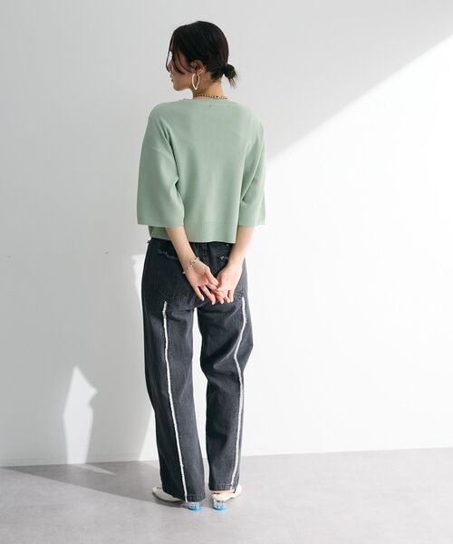 ELENCARE DUE（エレンカーレデュエ）の「・ELENCARE DUE ロゴ刺繍6分袖ニット（Tシャツ/カットソー・レディース・ライトグレー/ブラック/オフホワイト/グリーン・FREE）」の8枚目の写真