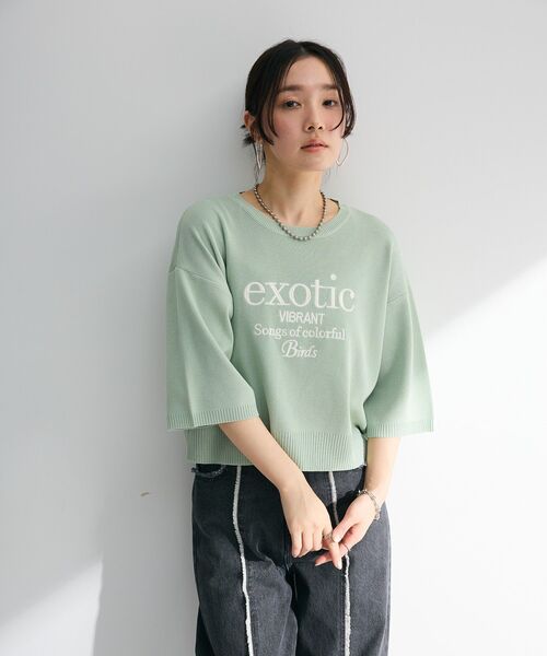 ELENCARE DUE（エレンカーレデュエ）の「・ELENCARE DUE ロゴ刺繍6分袖ニット（Tシャツ/カットソー・レディース・ライトグレー/ブラック/オフホワイト/グリーン・FREE）」の9枚目の写真