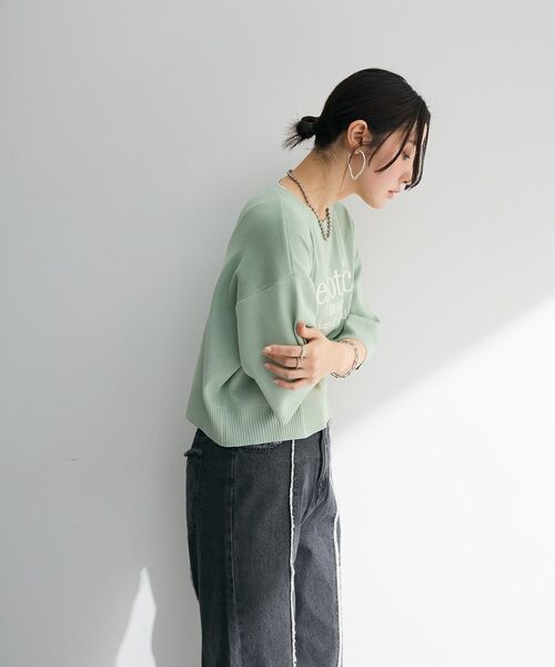 ELENCARE DUE（エレンカーレデュエ）の「・ELENCARE DUE ロゴ刺繍6分袖ニット（Tシャツ/カットソー・レディース・ライトグレー/ブラック/オフホワイト/グリーン・FREE）」の10枚目の写真