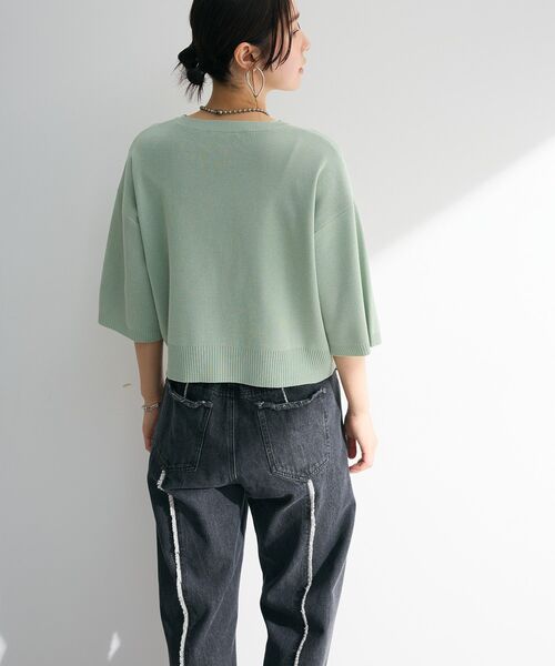 ELENCARE DUE（エレンカーレデュエ）の「・ELENCARE DUE ロゴ刺繍6分袖ニット（Tシャツ/カットソー・レディース・ライトグレー/ブラック/オフホワイト/グリーン・FREE）」の12枚目の写真