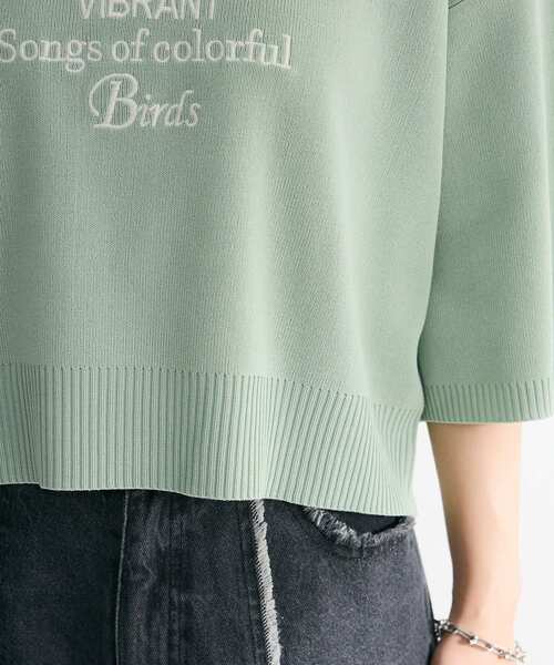 ELENCARE DUE（エレンカーレデュエ）の「・ELENCARE DUE ロゴ刺繍6分袖ニット（Tシャツ/カットソー・レディース・ライトグレー/ブラック/オフホワイト/グリーン・FREE）」の14枚目の写真