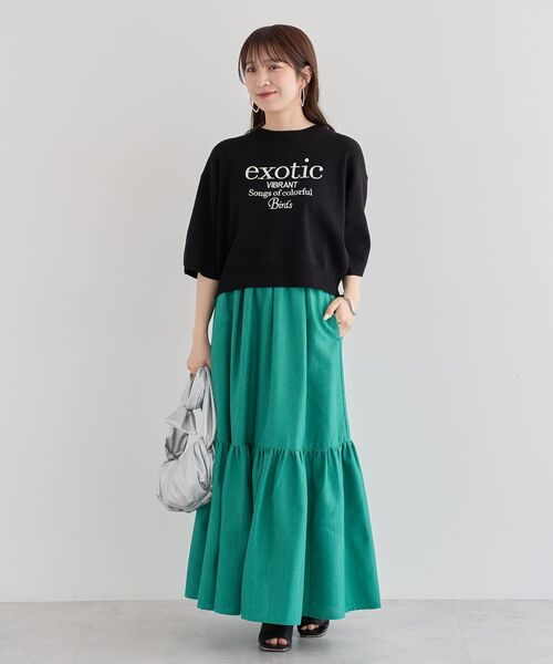 ELENCARE DUE（エレンカーレデュエ）の「・ELENCARE DUE ロゴ刺繍6分袖ニット（Tシャツ/カットソー・レディース・ライトグレー/ブラック/オフホワイト/グリーン・FREE）」の20枚目の写真