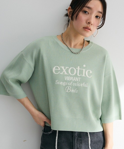 ELENCARE DUE（エレンカーレデュエ）の「・ELENCARE DUE ロゴ刺繍6分袖ニット（Tシャツ/カットソー・レディース・ライトグレー/ブラック/オフホワイト/グリーン・FREE）」の4枚目の写真