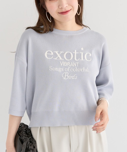 ELENCARE DUE（エレンカーレデュエ）の「・ELENCARE DUE ロゴ刺繍6分袖ニット（Tシャツ/カットソー・レディース・ライトグレー/ブラック/オフホワイト/グリーン・FREE）」の3枚目の写真