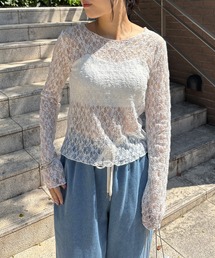 ISOOK | 【ISOOK / アイスー】シアーレースカットソー / 長袖 総レース ミドル丈 シアートップス オケージョン シアーT ラウンドネック ブラック ホワイト 春服 春トップス 白 黒 ZOZOTOWN限定(Tシャツ/カットソー)