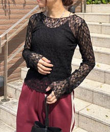 ISOOK | 【ISOOK / アイスー】シアーレースカットソー / 長袖 総レース ミドル丈 ブラック ホワイト 白 黒 ZOZOTOWN限定(Tシャツ/カットソー)