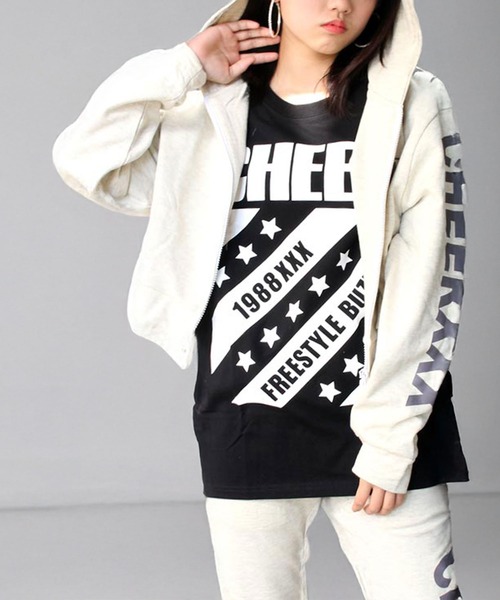 CHEER（チアー）の「袖プリントショート丈ジップアップパーカー（パーカー・レディース・ブラック/オートミール/グレー・S/M/L）」の15枚目の写真