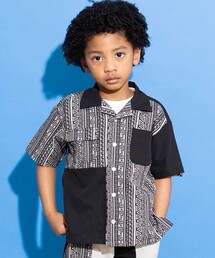 【130cm】WASK チェック＆星 リバーシブルシャツ キッズ 子供 ガーゼ 星 ストライプ 柄 + 無地 リバーシブル シャツ (100~160cm) （シャツ