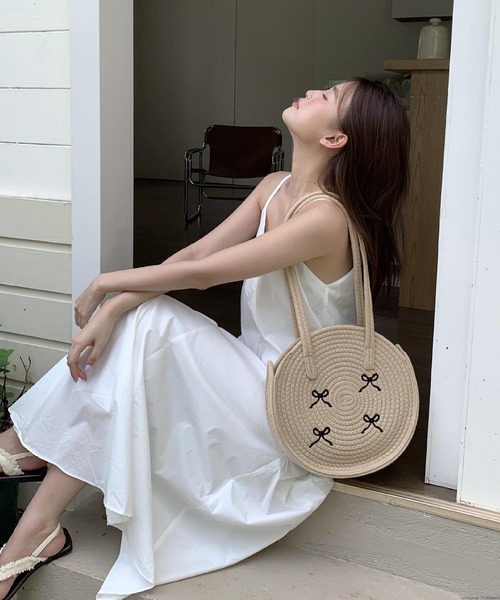 TONE SELECT GOODS（トーンセレクトグッズ）の「Liaa/リボン刺繍 編みバッグ かごバッグ A18606（かごバッグ・レディース・その他4/その他1/その他2/その他3・FREE）」の5枚目の写真