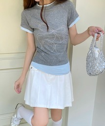 バイカラー チェリーリボンストーンTシャツ