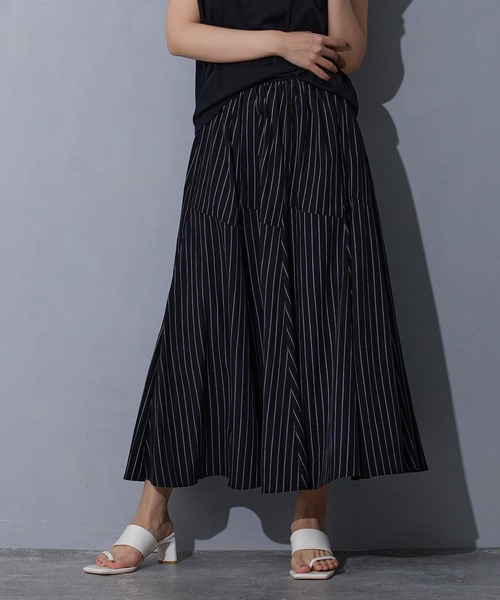 NICOLE white（ニコルホワイト）の「ストライプスカート（スカート・レディース・ブラック/オフホワイト/グレー・FREE）」の2枚目の写真