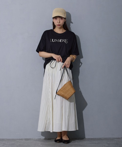 NICOLE white（ニコルホワイト）の「ストライプスカート（スカート・レディース・ブラック/オフホワイト/グレー・FREE）」の13枚目の写真