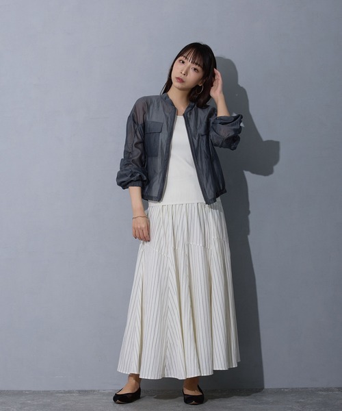 NICOLE white（ニコルホワイト）の「ストライプスカート（スカート・レディース・ブラック/オフホワイト/グレー・FREE）」の14枚目の写真