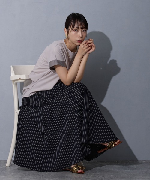 NICOLE white（ニコルホワイト）の「ストライプスカート（スカート・レディース・ブラック/オフホワイト/グレー・FREE）」の17枚目の写真