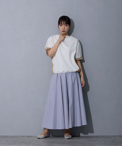 NICOLE white（ニコルホワイト）の「ストライプスカート（スカート・レディース・ブラック/オフホワイト/グレー・FREE）」の18枚目の写真