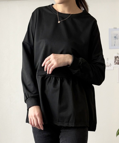 blancvert Studio ドルマンレイヤードプルオーバー チュニック セール】ふんわり広がる裾で気になる体型も綺麗にカバー