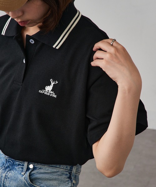 セール】【CAPTAIN STAG】8051468 TC鹿の子衿ラインワンポイント