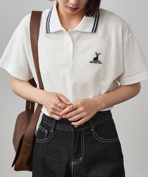 セール】【CAPTAIN STAG】8051468 TC鹿の子衿ラインワンポイント