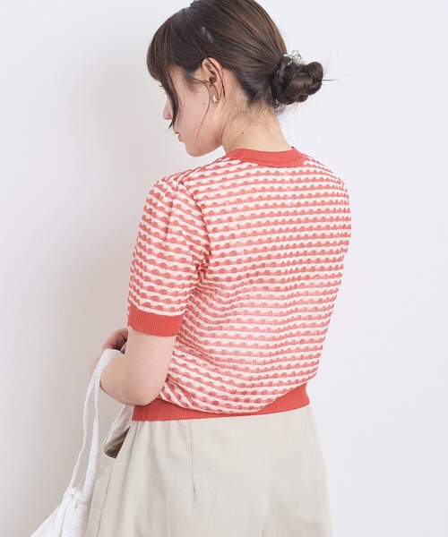 AMBIDEX（アンビデックス）の「タックボーダー コンパクトプルオーバー（ニット/セーター・レディース・ネイビー/レッド・FREE）」の4枚目の写真