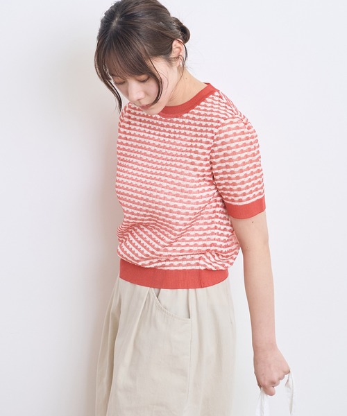 AMBIDEX（アンビデックス）の「タックボーダー コンパクトプルオーバー（ニット/セーター・レディース・ネイビー/レッド・FREE）」の5枚目の写真