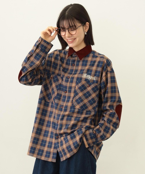 MILKFED.（ミルクフェド）の「HEART ELBOW PATCH PLAID SHIRT（シャツ/ブラウス・レディース・ブラック/ライトピンク/ネイビー・ONE SIZE）」の3枚目の写真