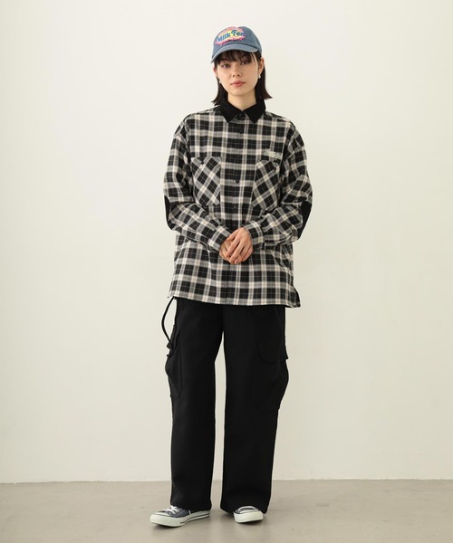 MILKFED.（ミルクフェド）の「HEART ELBOW PATCH PLAID SHIRT（シャツ/ブラウス・レディース・ブラック/ライトピンク/ネイビー・ONE SIZE）」の9枚目の写真