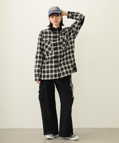 MILKFED.（ミルクフェド）の「HEART ELBOW PATCH PLAID SHIRT（シャツ/ブラウス・レディース・ブラック/ライトピンク/ネイビー・ONE SIZE）」の10枚目の写真