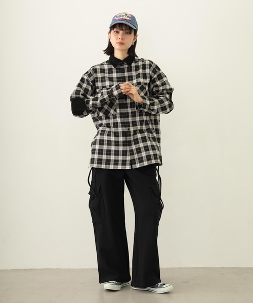 MILKFED.（ミルクフェド）の「HEART ELBOW PATCH PLAID SHIRT（シャツ/ブラウス・レディース・ブラック/ライトピンク/ネイビー・ONE SIZE）」の12枚目の写真