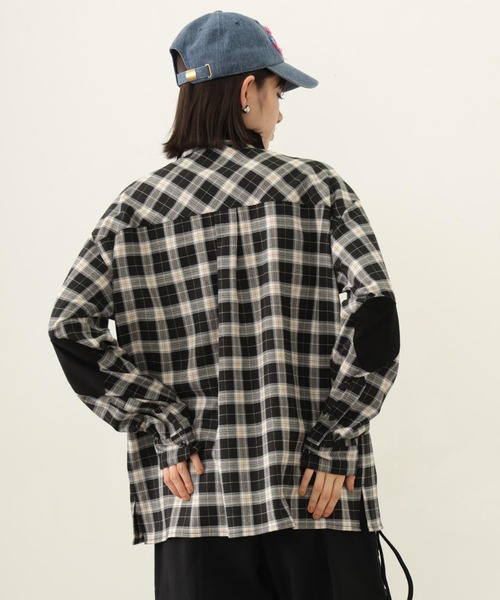 MILKFED.（ミルクフェド）の「HEART ELBOW PATCH PLAID SHIRT（シャツ/ブラウス・レディース・ブラック/ライトピンク/ネイビー・ONE SIZE）」の5枚目の写真