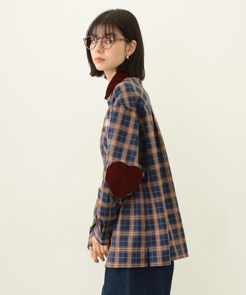 MILKFED.（ミルクフェド）の「HEART ELBOW PATCH PLAID SHIRT（シャツ/ブラウス・レディース・ブラック/ライトピンク/ネイビー・ONE SIZE）」の16枚目の写真