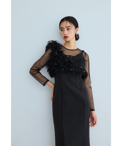 パールビスチェドレス 2点セット チュール フリル 結婚式 二次会