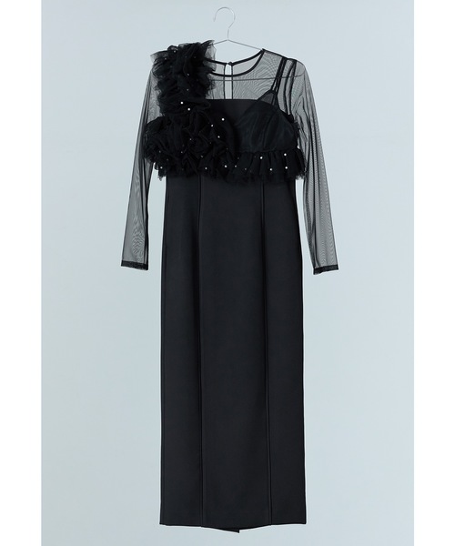 パールビスチェドレス 2点セット チュール フリル 結婚式 二次会