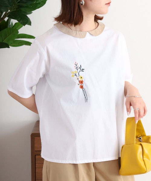 Emago(イマゴ)の「EMAGO 花刺繍ブラウス(シャツ/ブラウス・レディース・ホワイト/オリーブ/ブラック・FREE)」の11枚目の写真
