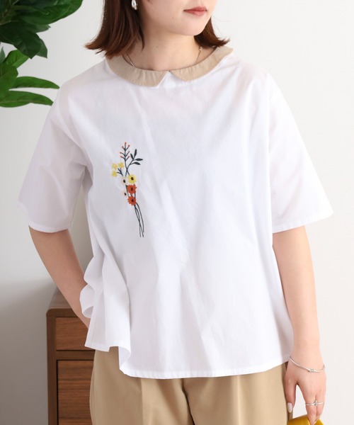 Emago(イマゴ)の「EMAGO 花刺繍ブラウス(シャツ/ブラウス・レディース・ホワイト/オリーブ/ブラック・FREE)」の9枚目の写真