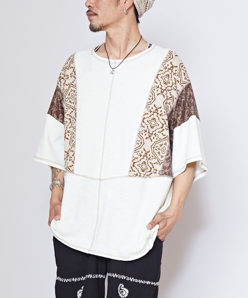 チャイハネ(チャイハネ)の「【チャイハネ】カジナMEN'Sパッチワークトップス(Tシャツ/カットソー・メンズ・ネイビー/パープル/イエロー/ホワイト/ブラック・FREE)」の6枚目の写真