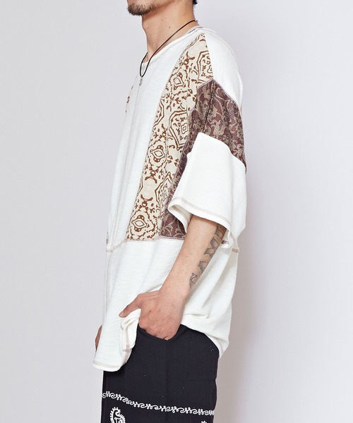 チャイハネ(チャイハネ)の「【チャイハネ】カジナMEN'Sパッチワークトップス(Tシャツ/カットソー・メンズ・ネイビー/パープル/イエロー/ホワイト/ブラック・FREE)」の7枚目の写真
