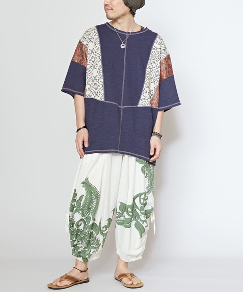 チャイハネ(チャイハネ)の「【チャイハネ】カジナMEN'Sパッチワークトップス(Tシャツ/カットソー・メンズ・ネイビー/パープル/イエロー/ホワイト/ブラック・FREE)」の15枚目の写真