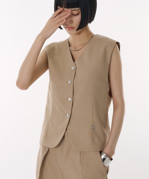 セール】【set up可能】metal button sleeveless vest / メタルボタン