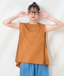<UVカット/接触冷感>COOLPASS ショルダータックフレンチスリーブ フレアTシャツ/クールパス